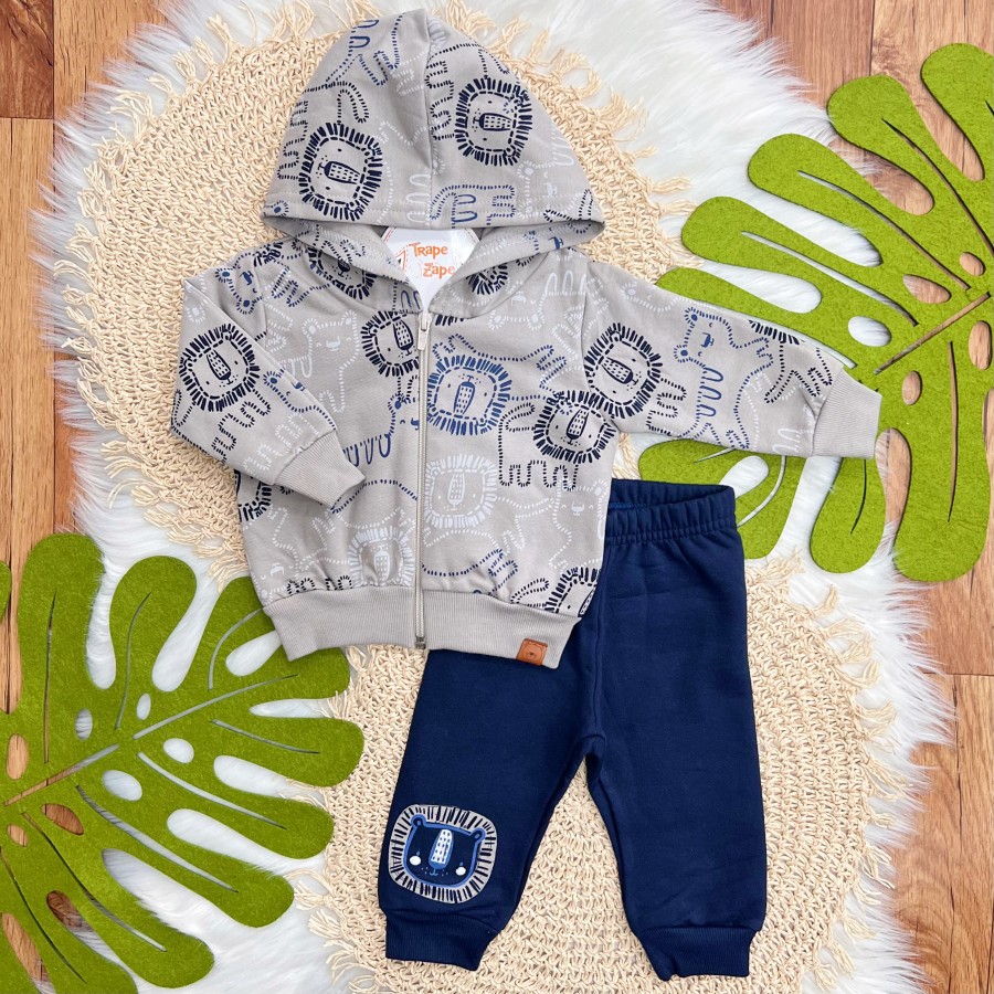 Conj. Jaqueta Tiger e Calça de Moletom - Cinza e Marinho